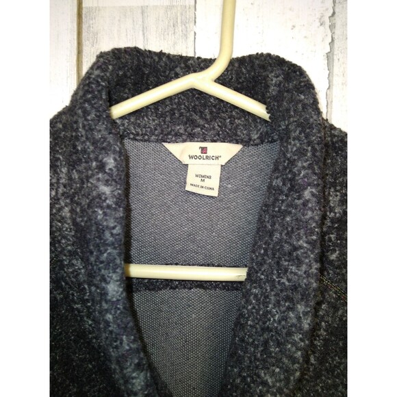 WOOLRICH ONYX Fleece Vest Size Medium Gray Black Toggle Button Sherpa Collared - Picture 2 of 6